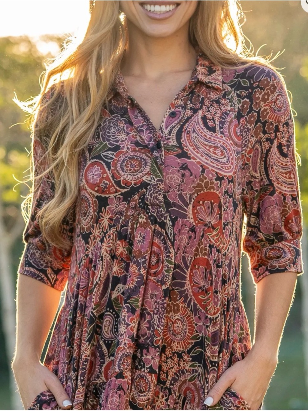 NATURAL LIFE Paisley Midi Dress in Rust and Black - Picture 2 of 8